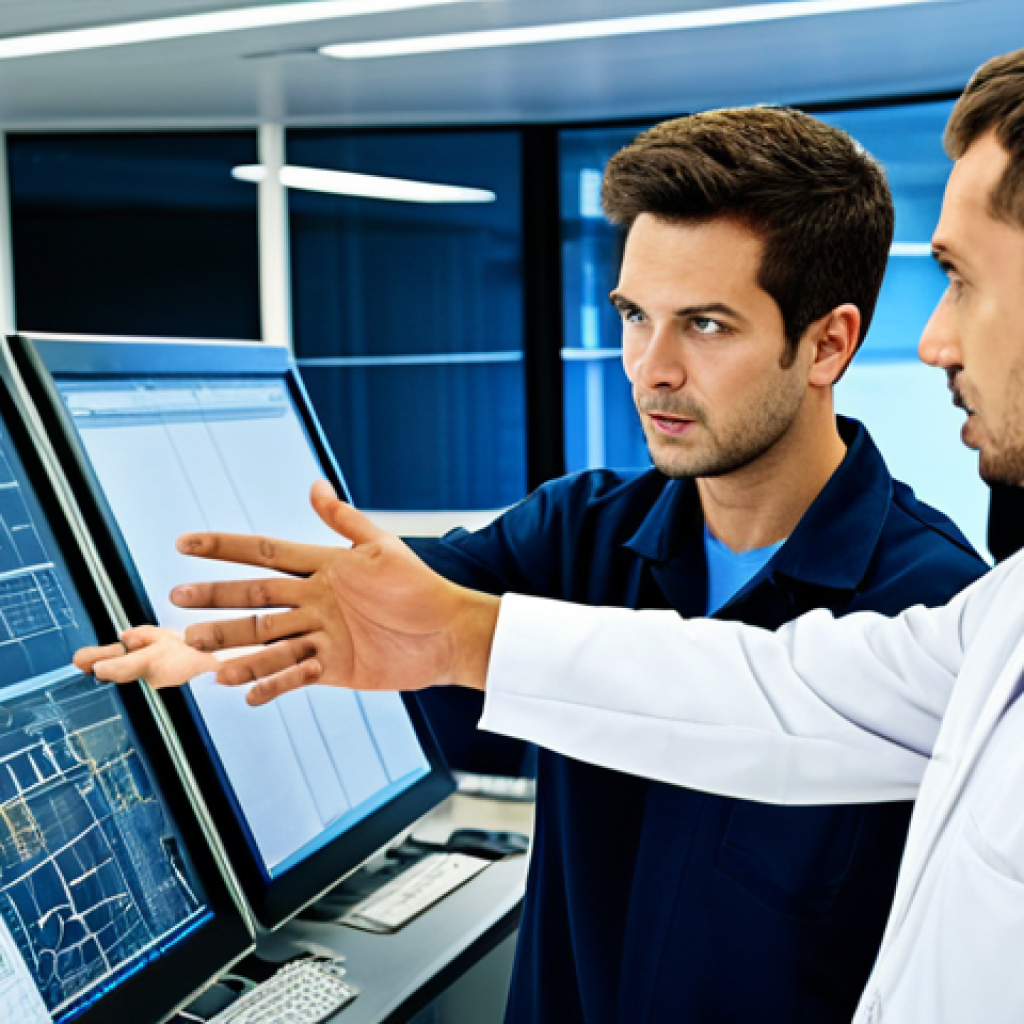원자력 엔지니어의 리더십 사례 - Communication & Collaboration**
"A diverse team of nuclear engineers in a modern control room, coll...