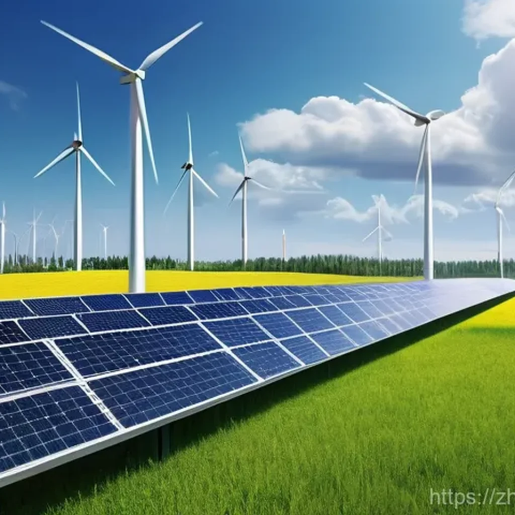 원자력 발전과 재생에너지의 협력 - **Prompt:** A futuristic, integrated energy landscape where a sleek, modern nuclear power plant stan...