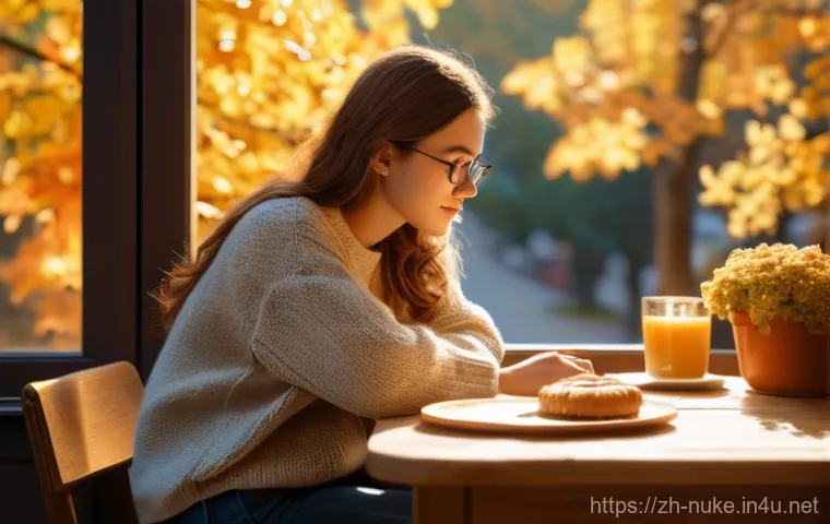 원자력 발전소의 긴급 대처 매뉴얼 - **Prompt 1: Cozy Autumn Cafe Scene**
    A warmly lit, cozy cafe interior during autumn. A young wom...