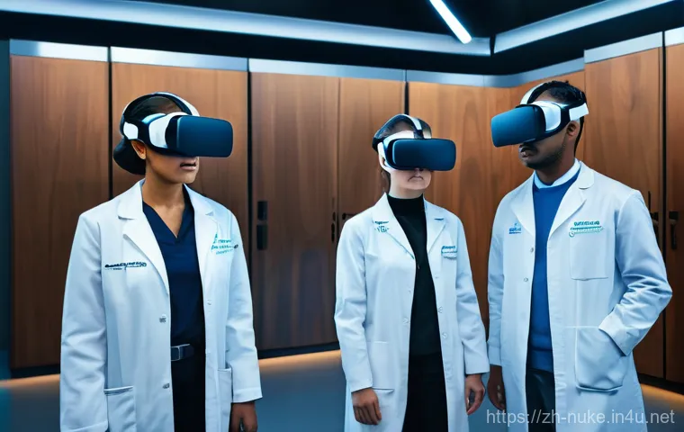 원자력 발전 기술의 교육 사례 - **Prompt 1: Advanced Nuclear Education through VR Simulation**
    "A diverse group of five young ad...