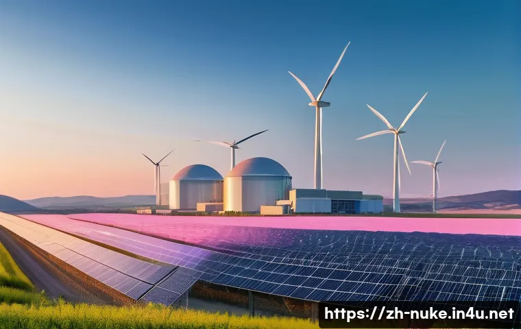 원자력 발전과 탄소 배출 저감 효과 - **Prompt Title: "Guardian of Green Energy"**
    A wide, panoramic shot of a hyper-modern nuclear po...