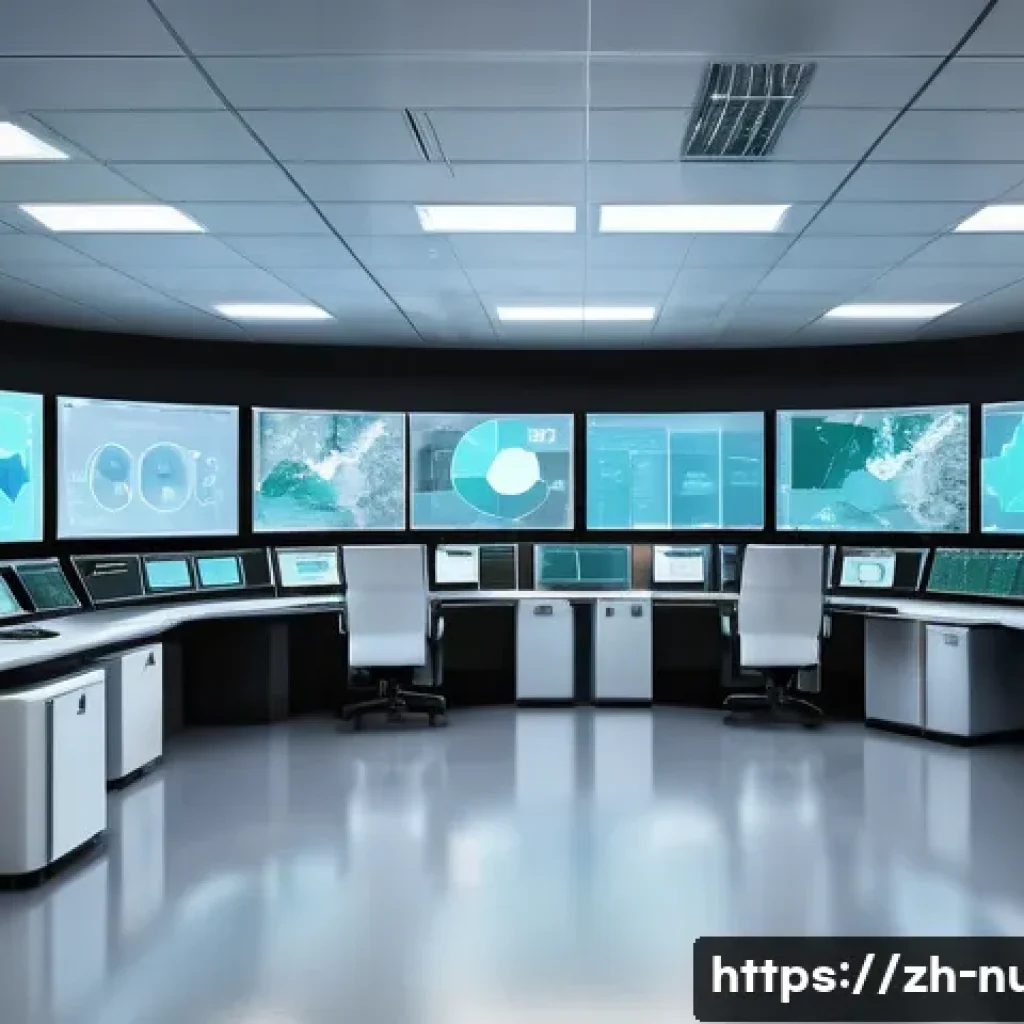 원자력 발전소 설계와 운영 사례 - A detailed, realistic illustration of a modern nuclear power plant control room showcasing advanced ...