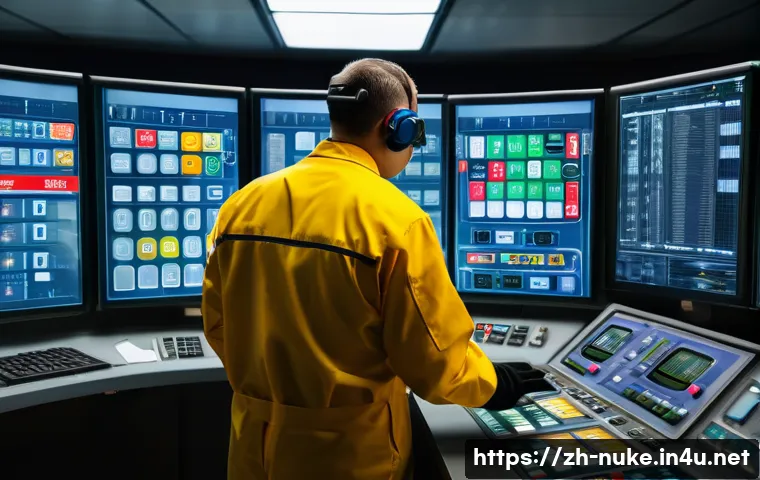원자력 기술 자격증 종류와 취득 방법 - A highly detailed scene inside a nuclear power plant control room, featuring a professional nuclear ...