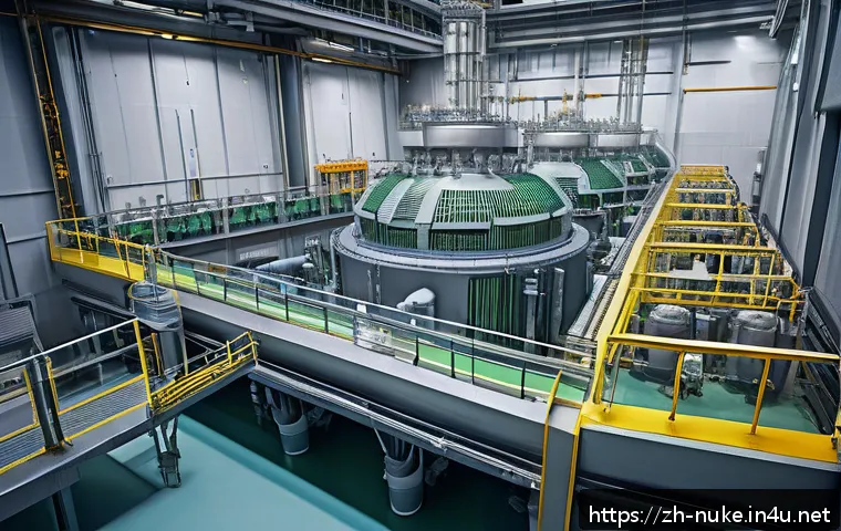 원자력 발전소 주요 중점 과목 정리 - A highly detailed cutaway illustration of a modern nuclear reactor core inside a nuclear power plant...