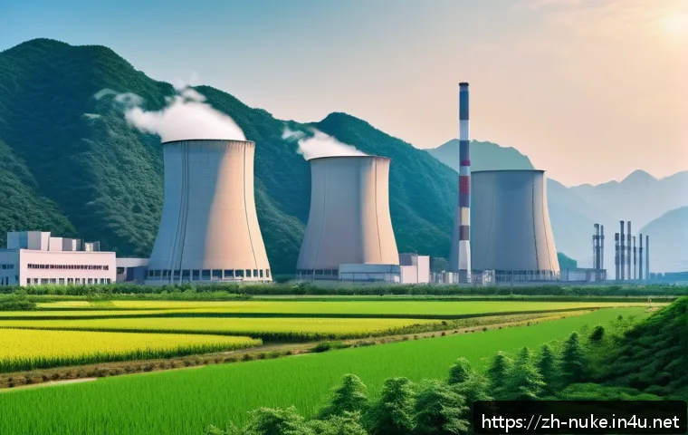 원자력 발전의 경제적 가치 분석 - A futuristic nuclear power plant complex set against a clear blue sky, showcasing sleek modern react...