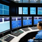 원자력 기술자의 하루 업무 사례 - A highly detailed scene inside a modern nuclear power plant control room, showing a group of nuclear...