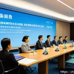 원자력 기술자의 해외 교류 기회 - A diverse group of international nuclear energy professionals engaged in a formal conference room di...