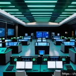 원자력 발전과 전력 시장 동향 - A futuristic advanced nuclear reactor control room, showcasing diverse reactor designs including fas...