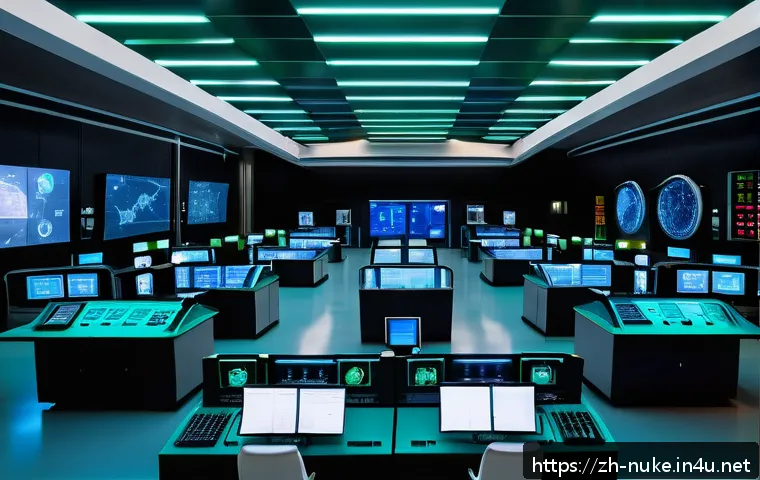 원자력 발전과 전력 시장 동향 - A futuristic advanced nuclear reactor control room, showcasing diverse reactor designs including fas...