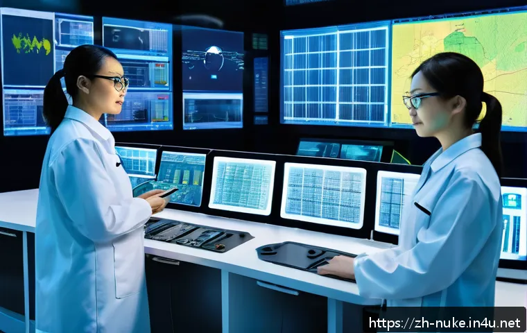 원자력 엔지니어의 스킬 업그레이드 - A highly detailed and realistic interior view of a modern nuclear power plant control room, featurin...