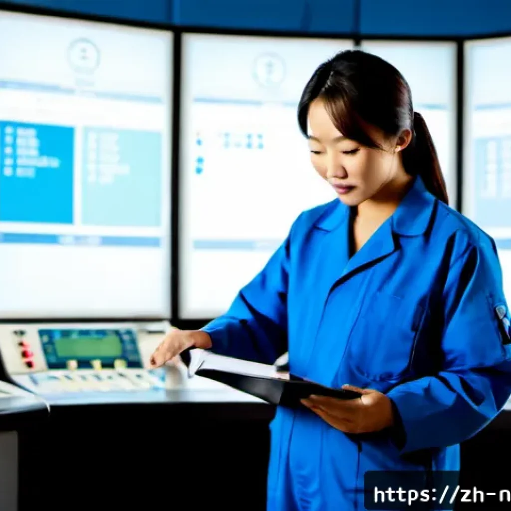 원자력 기술자가 알아야 할 법률 - Photorealistic nuclear power plant control room, an East Asian nuclear technician in clean protectiv...